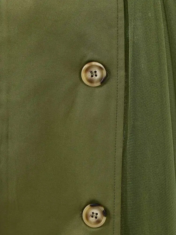Olive Tulle Detail Trench Coat