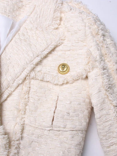 Chic Cream Textured Blazer & Skirt Set