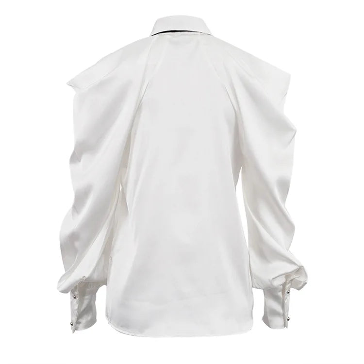 Cold-Shoulder Satin Tie Blouse