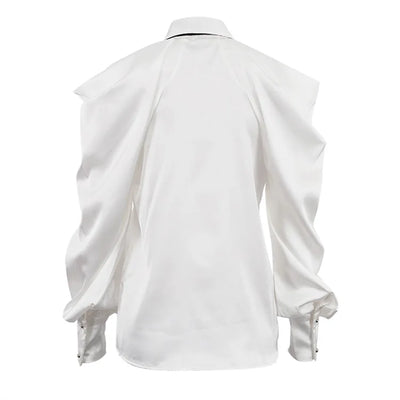 Cold-Shoulder Satin Tie Blouse