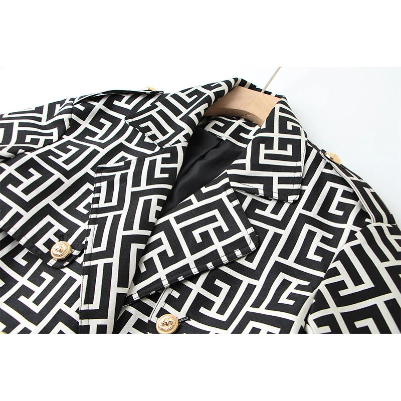 Harley Black & White Fashion Trench Coat