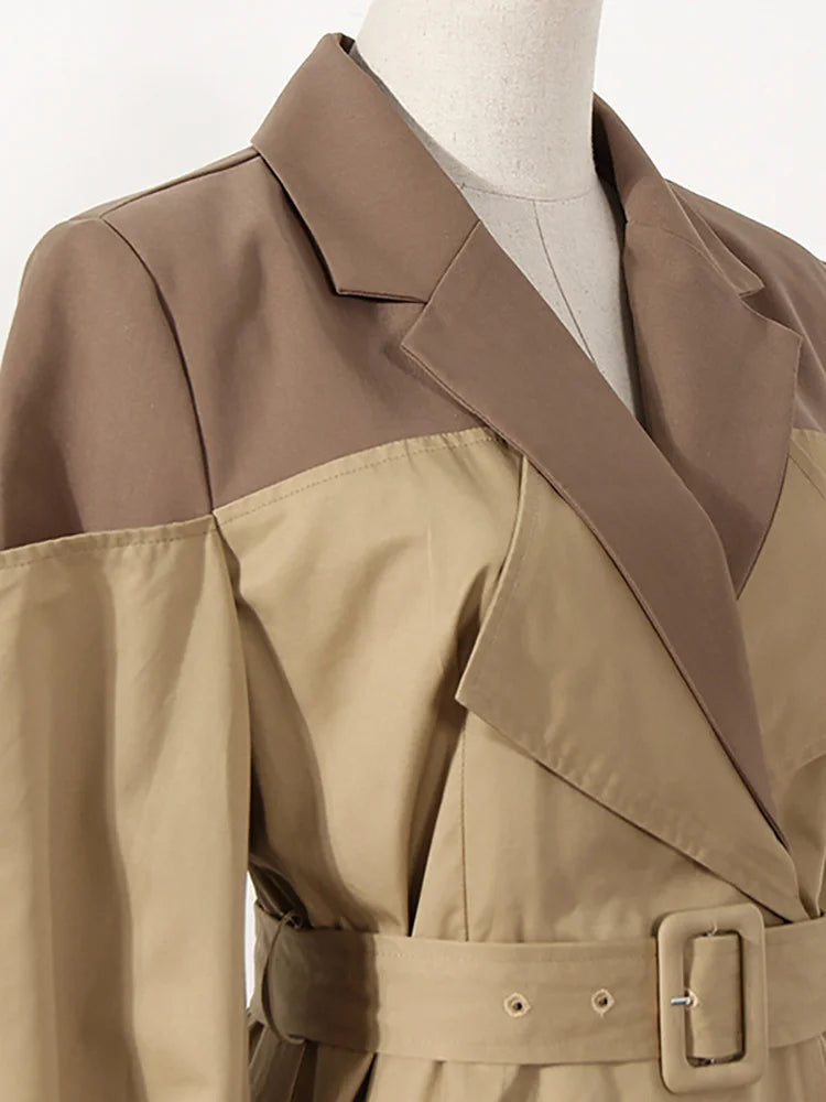 The Monroe Colorblock Trench Coat - Khaki