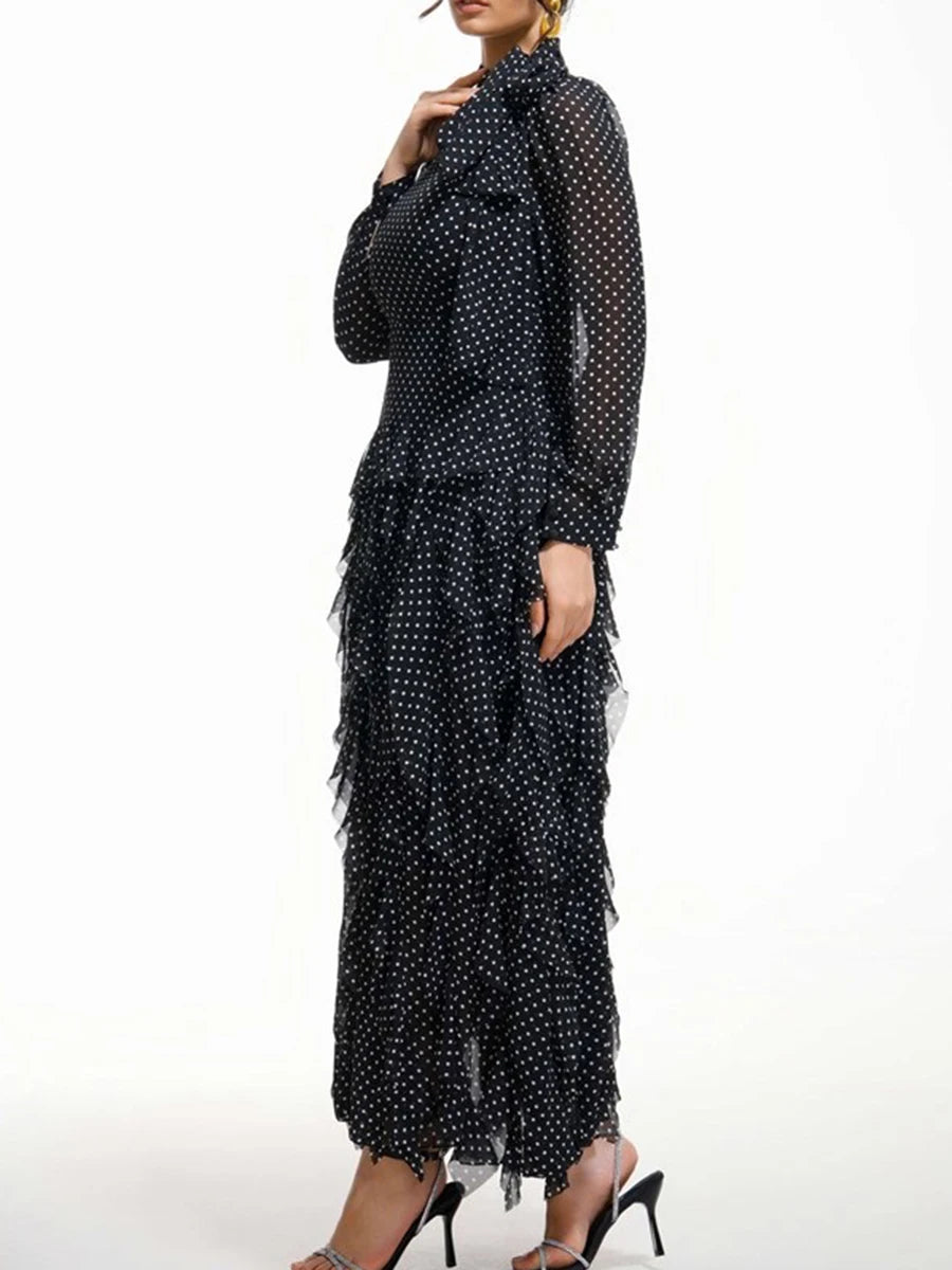 Polka Dot Ruffle Maxi Dress