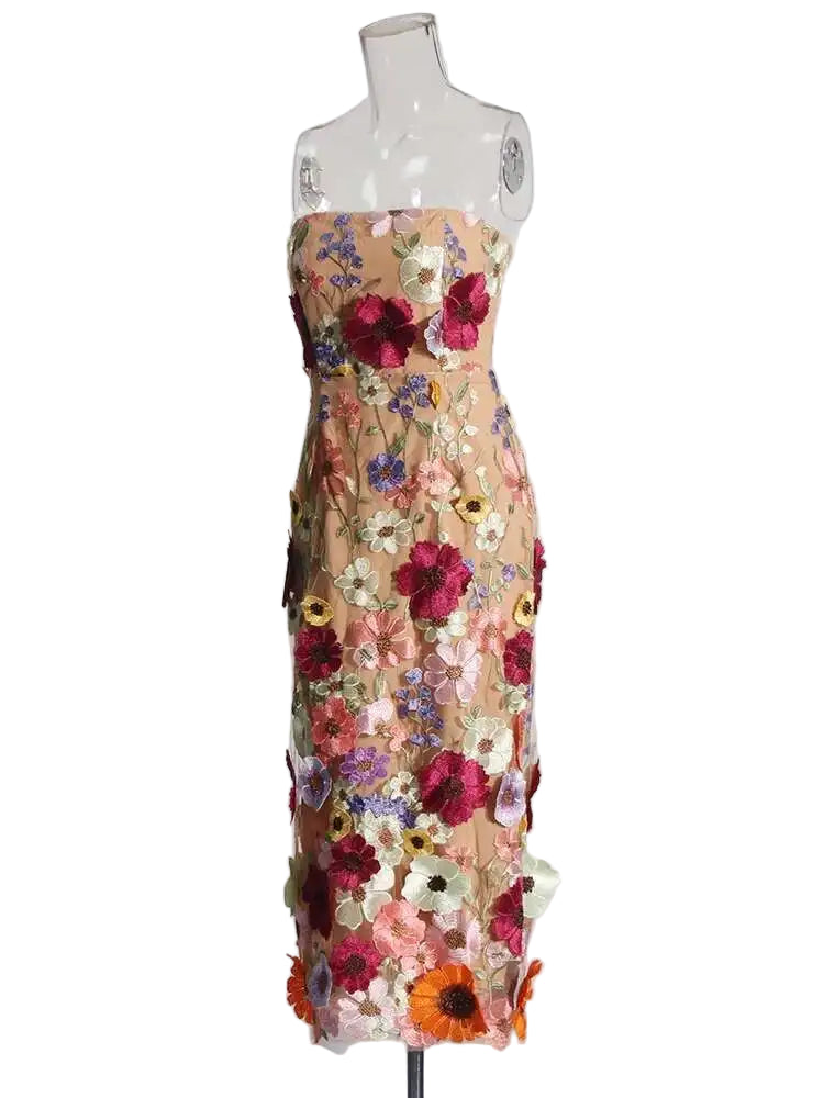 Garden Bloom Strapless Midi Dress