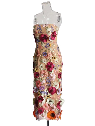 Garden Bloom Strapless Midi Dress