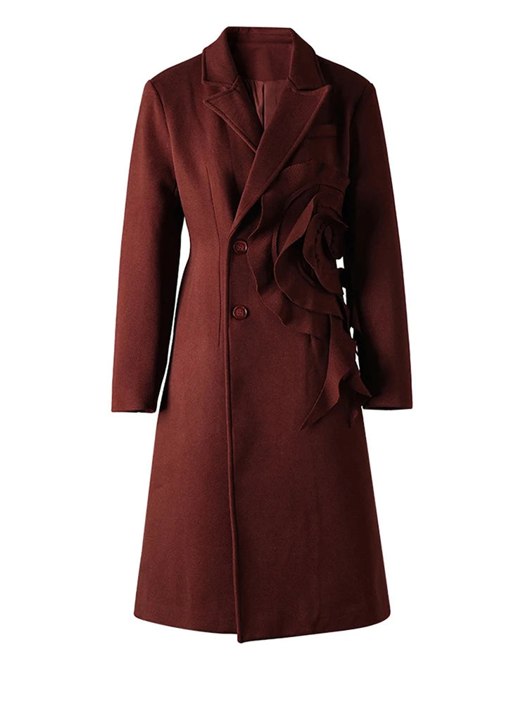 Sage Single Brested Long Flower Trench Coat