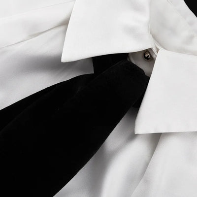Cold-Shoulder Satin Tie Blouse