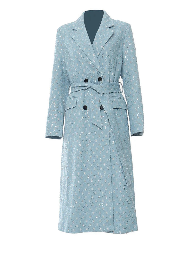 Blue Blossom Textured Trench Coat