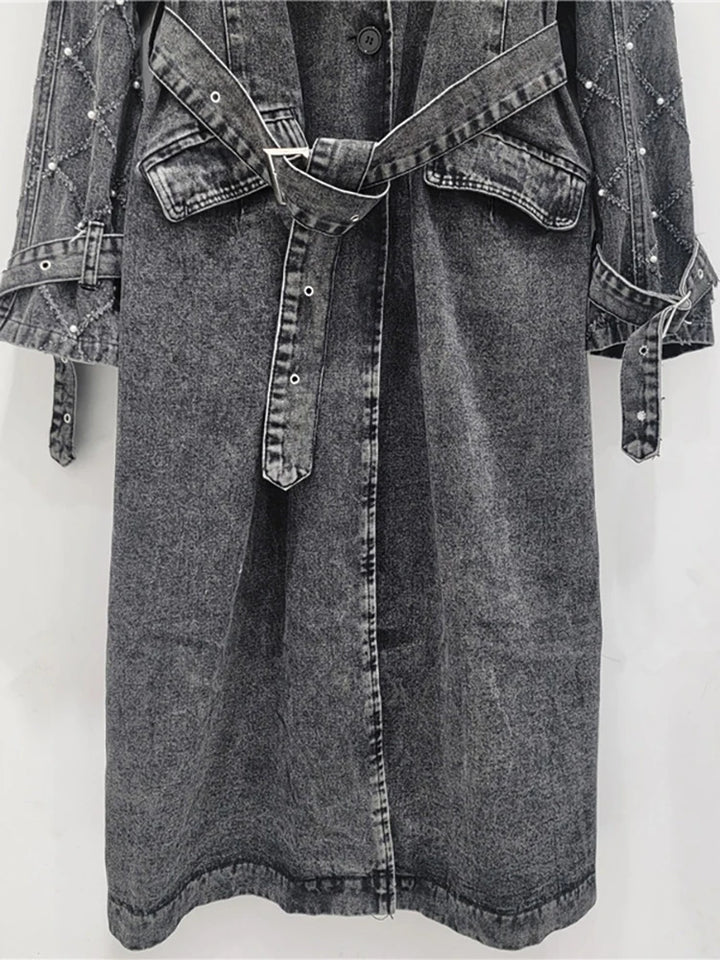 Women's Pearl Denim Trench Coat
