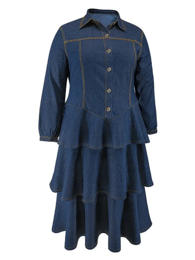 Denim Tiered Ruffle Midi Dress
