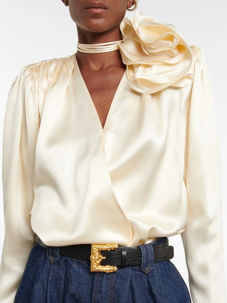 Satin V Neck Fashion Blouse