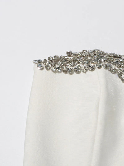 White Rhinestone Strapless Mini Dress
