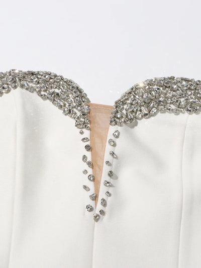 White Rhinestone Strapless Mini Dress