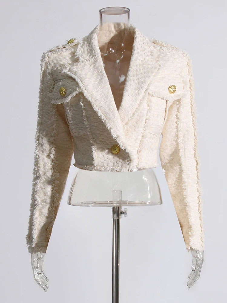 Chic Cream Textured Blazer & Skirt Set