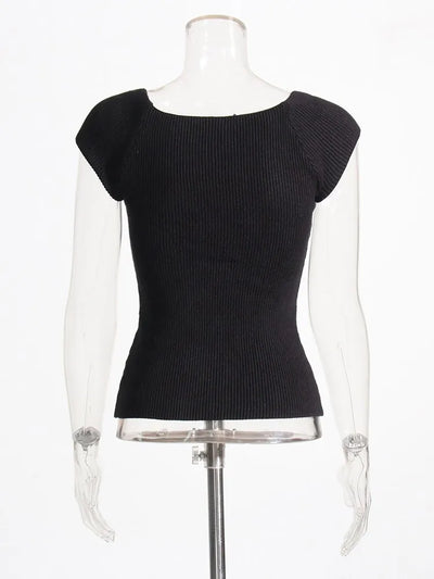 Black Short Sleeve Square Collar Top