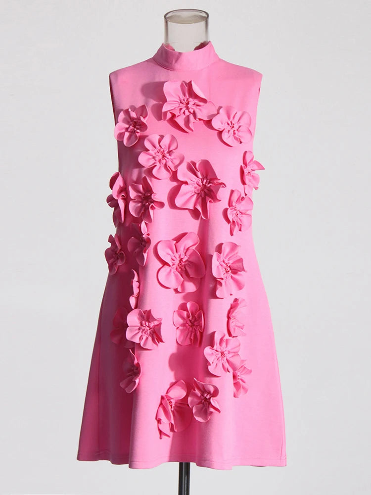 3D Floral Appliqué Sleeveless Dress