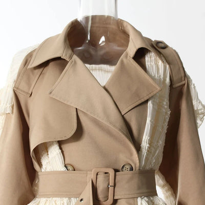 Ruffle Elegance Belted Trench Dress