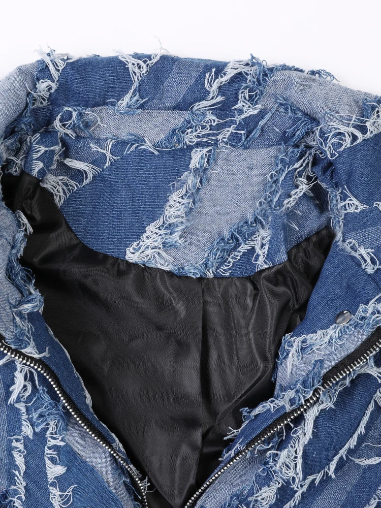 Distressed Denim Fashion Tassels Jacket