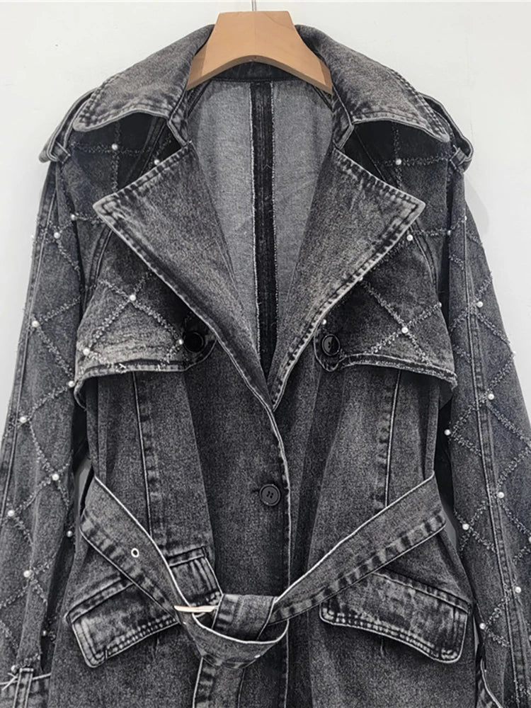 Women's Pearl Denim Trench Coat