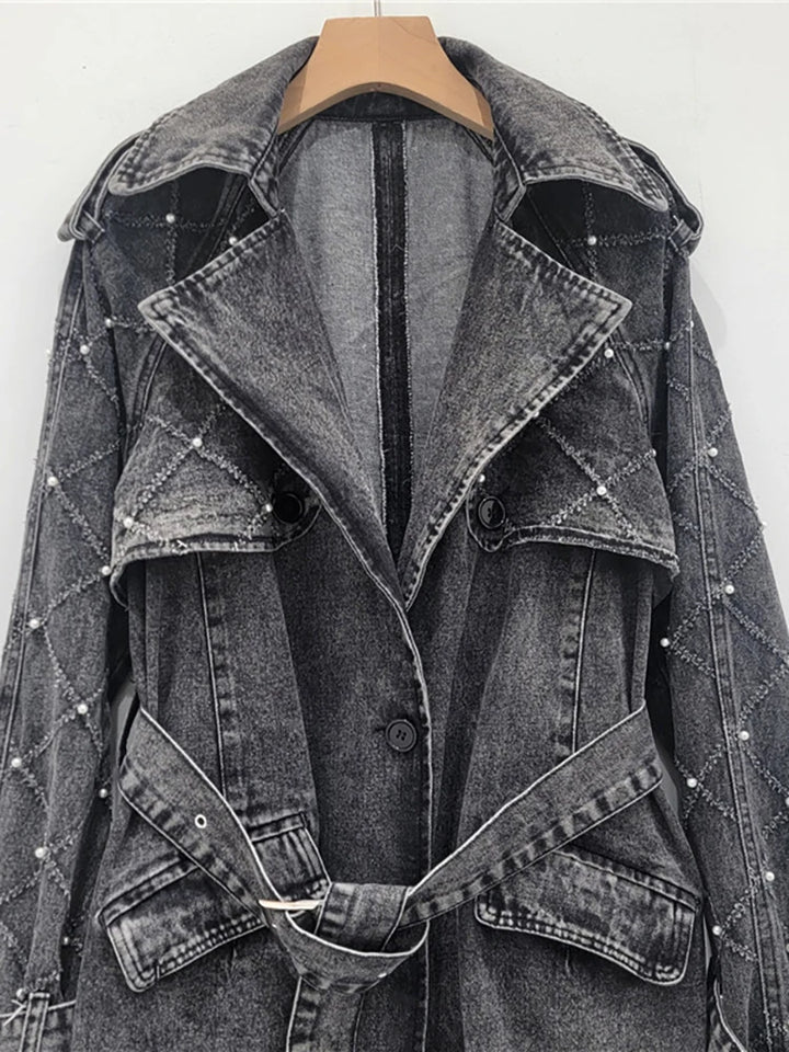 Women's Pearl Denim Trench Coat