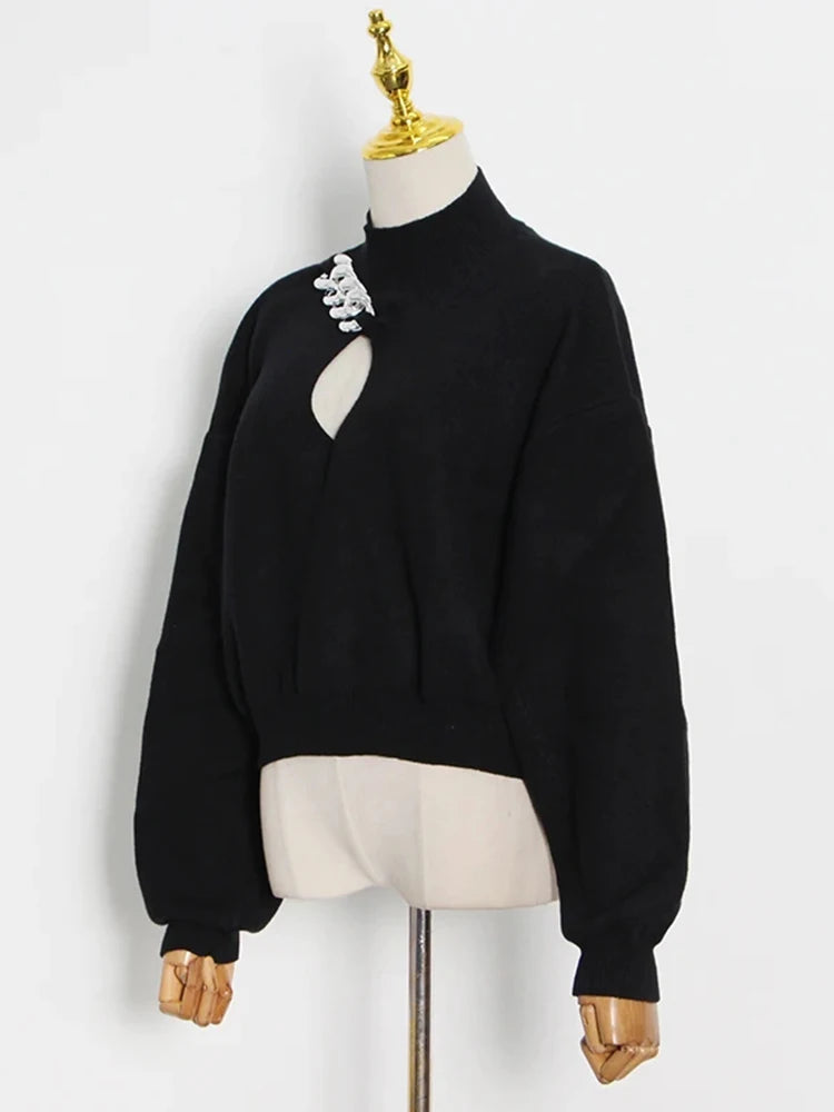Black silver chain key hole sweater