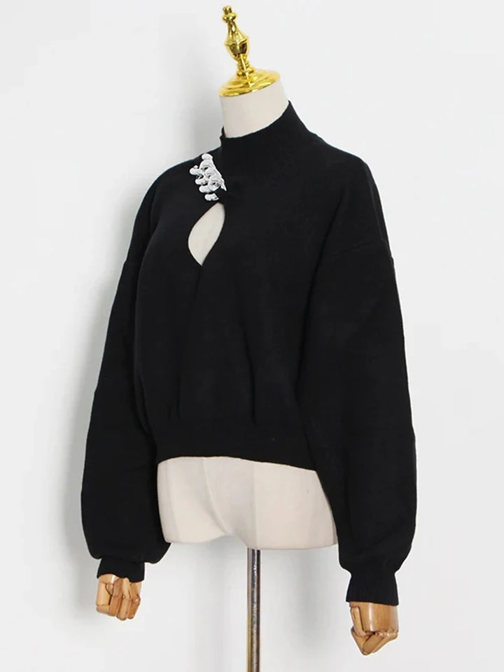 Black silver chain key hole sweater