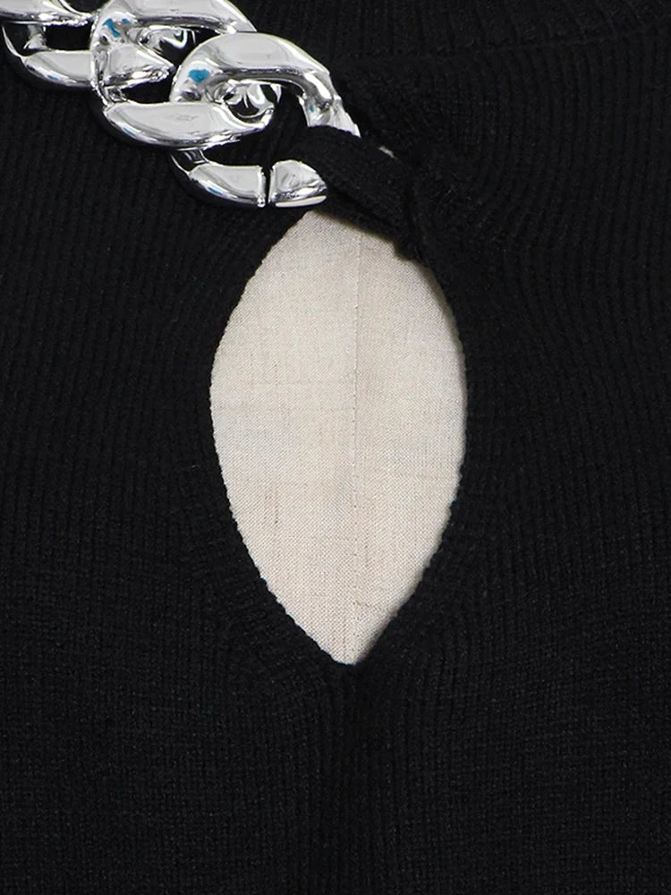 Black silver chain key hole sweater