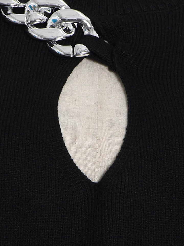 Black silver chain key hole sweater