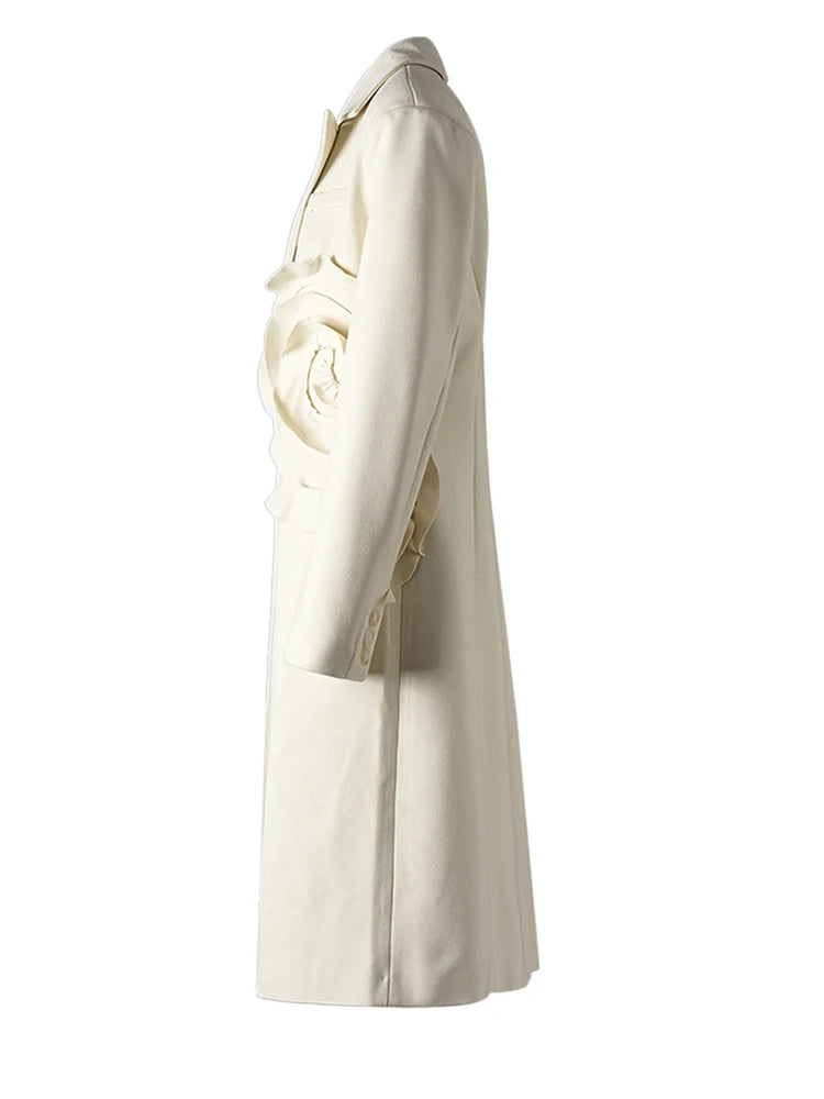 Sage Single Brested Long Flower Trench Coat