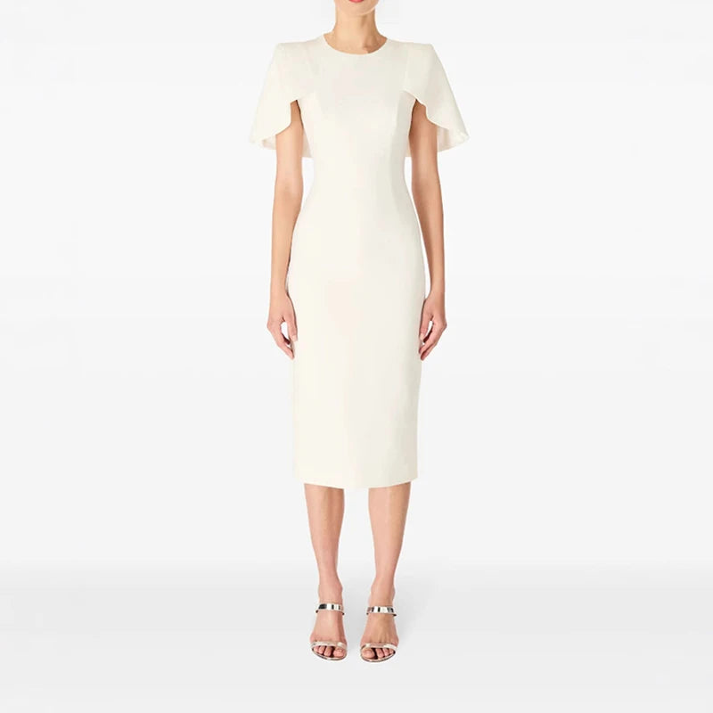Ivory Grace Cape-Sleeve Midi Dress