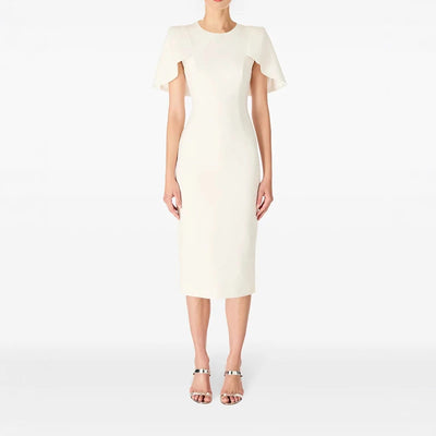 Ivory Grace Cape-Sleeve Midi Dress
