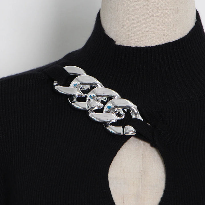 Black silver chain key hole sweater