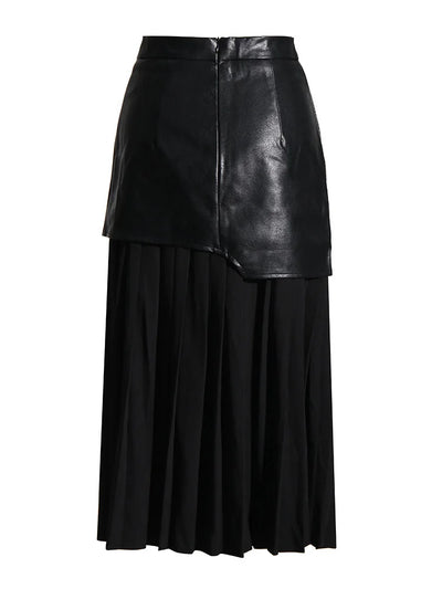 Symphony Color Block Pleated Faux Leather Mid Skirt