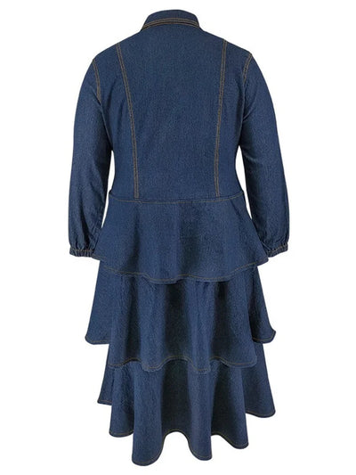 Denim Tiered Ruffle Midi Dress