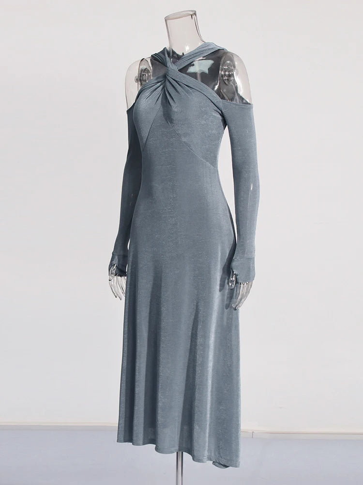 Shanice Solid Cutout Shoulder Midi Dress