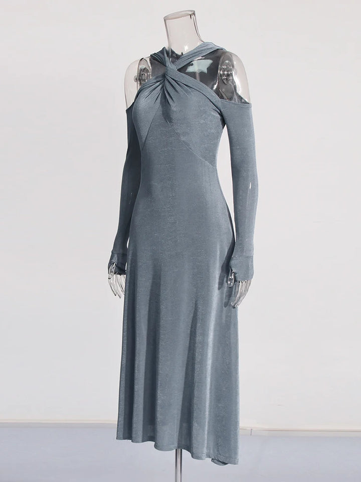 Shanice Solid Cutout Shoulder Midi Dress