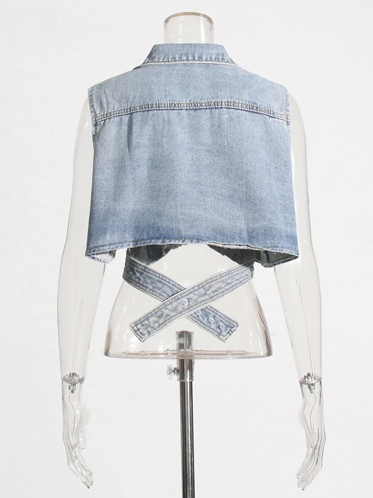 Criss Cross Denim Vest Top