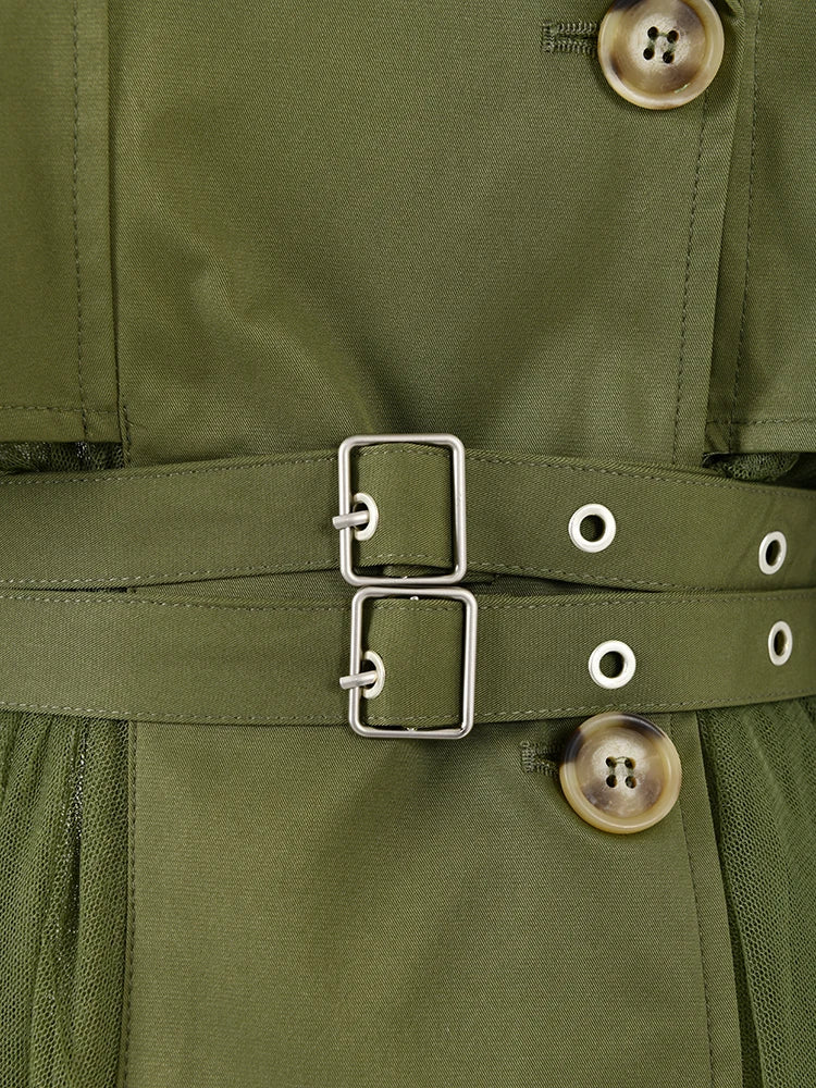 Olive Tulle Detail Trench Coat