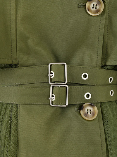 Olive Tulle Detail Trench Coat