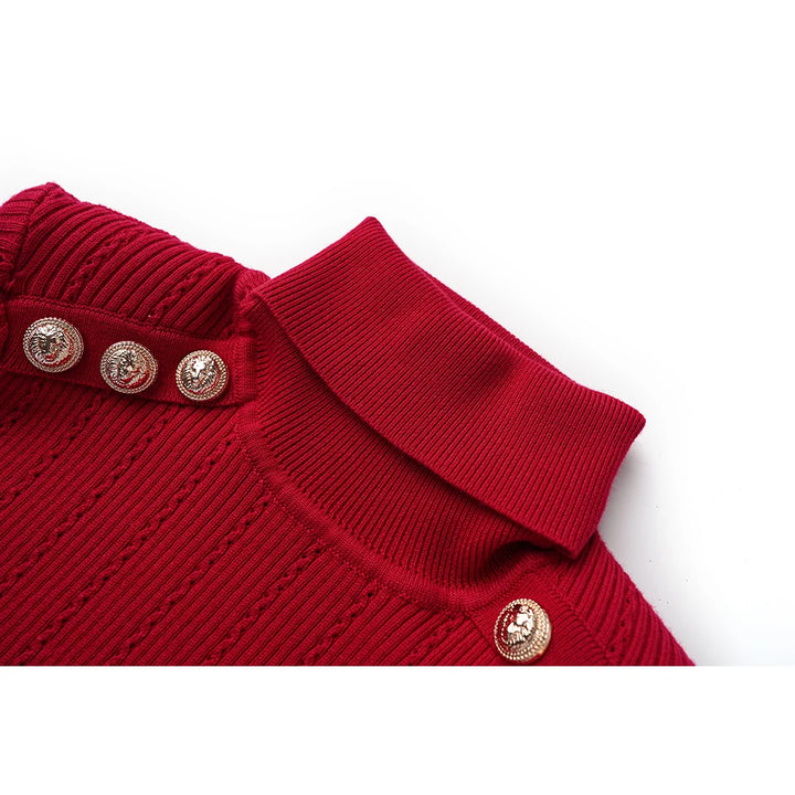 Gold Button Long Sleeve Turtleneck Sweater