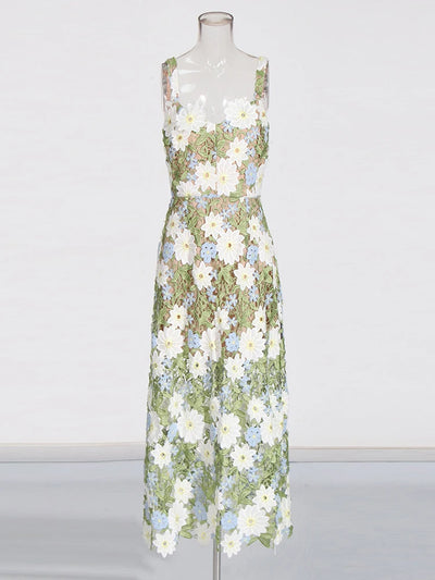 Blooming Grace Floral Lace Midi Dress