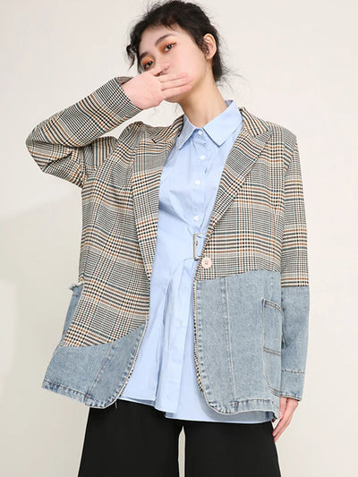 Collette Denim Plaid Colorblock Blazer