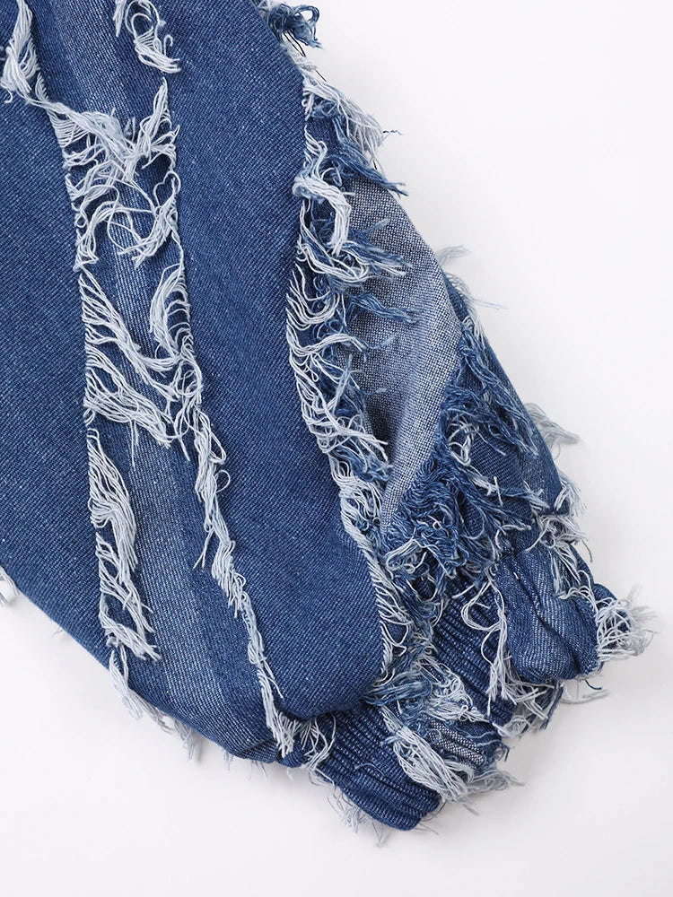 Distressed Denim Fashion Tassels Jacket