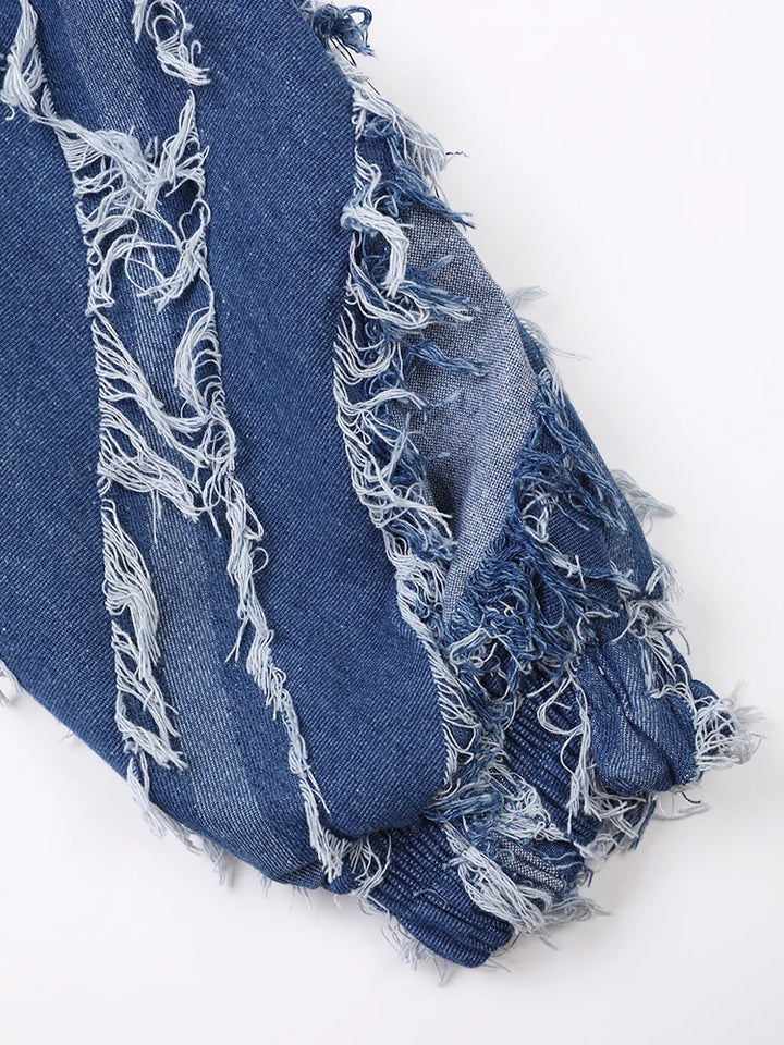 Distressed Denim Fashion Tassels Jacket