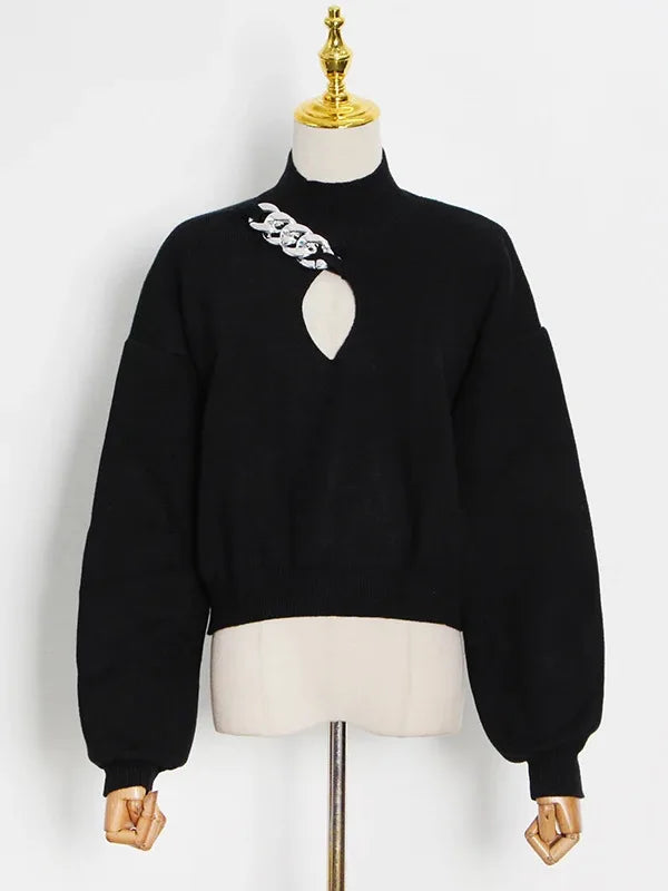 Black silver chain key hole sweater