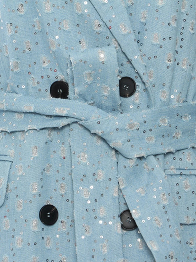 Blue Blossom Textured Trench Coat