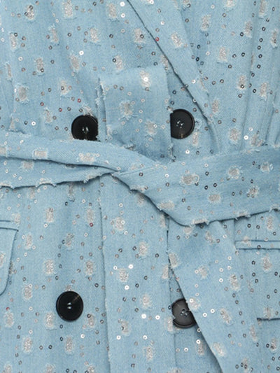 Blue Blossom Textured Trench Coat