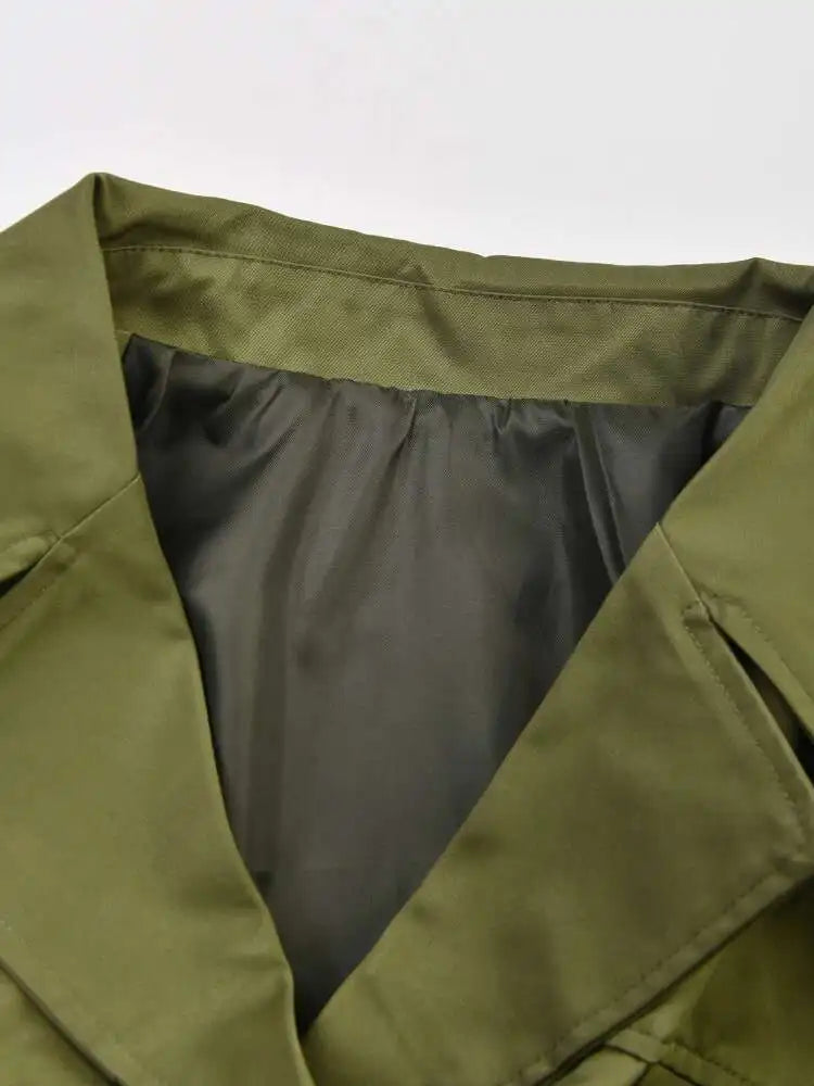 Olive Tulle Detail Trench Coat
