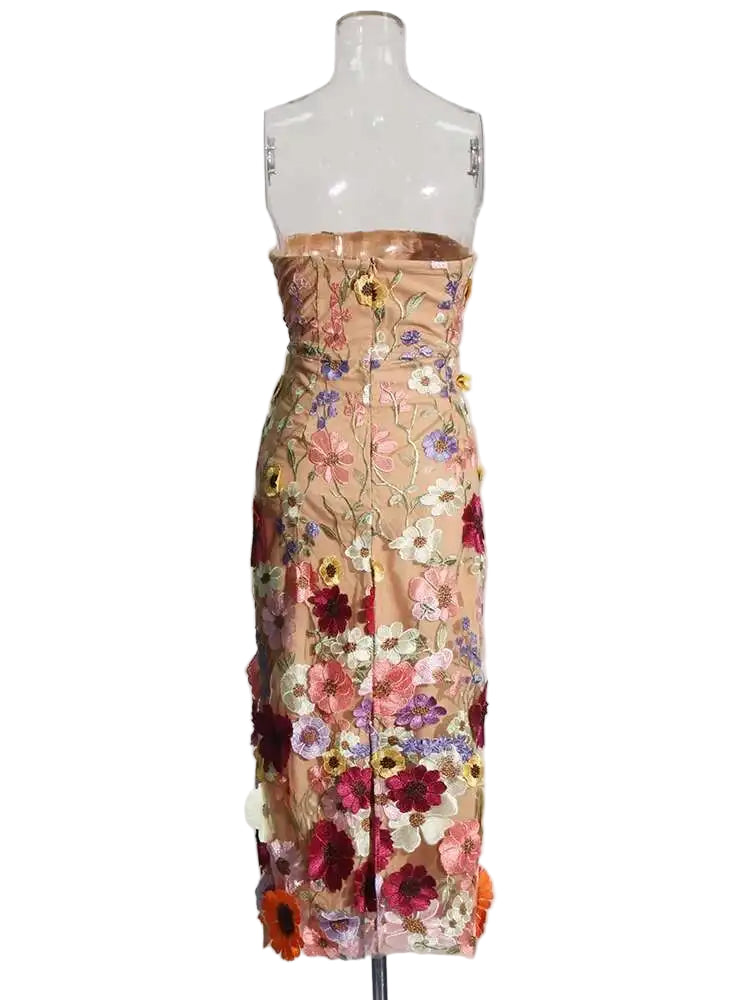 Garden Bloom Strapless Midi Dress