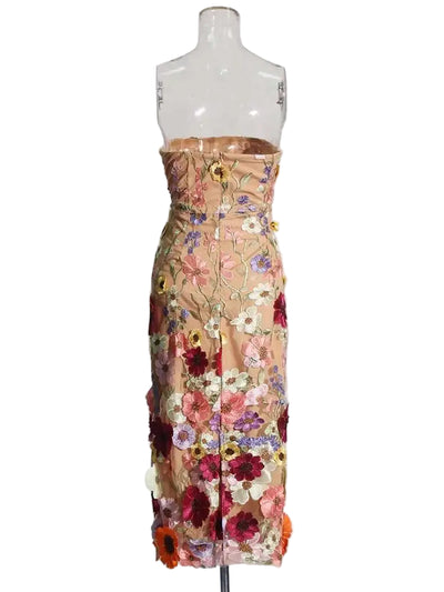 Garden Bloom Strapless Midi Dress